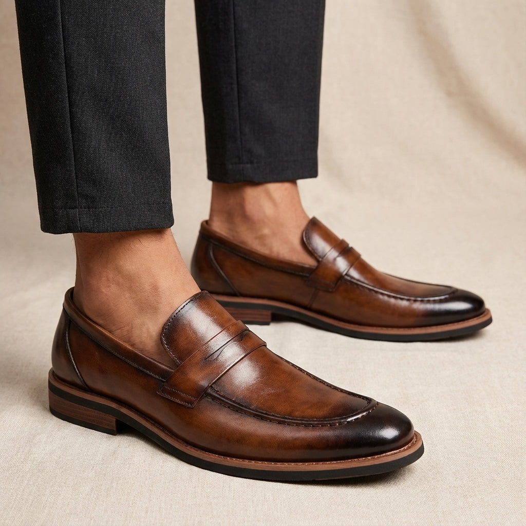 Montovani Leather Penny Loafers