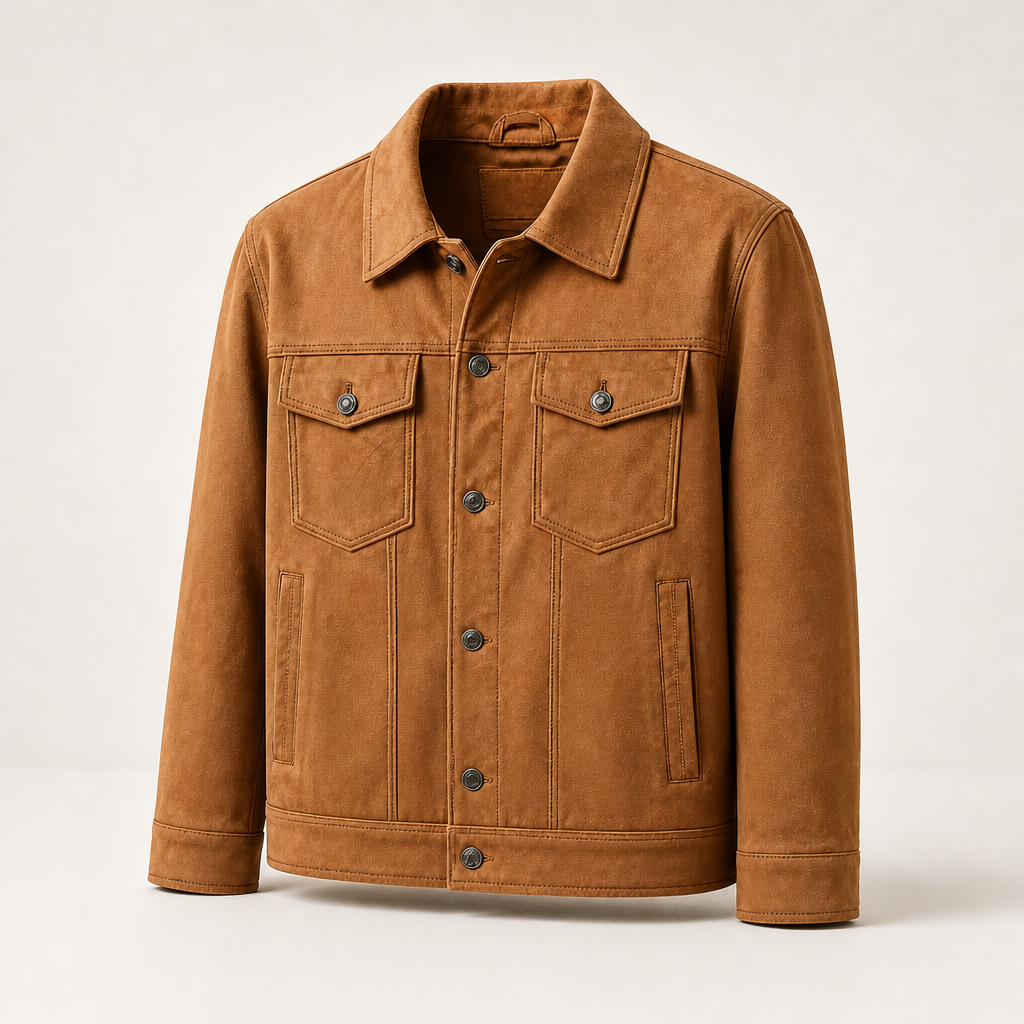 Baxter Men's Suede Workwear Jacket in Warm Brown