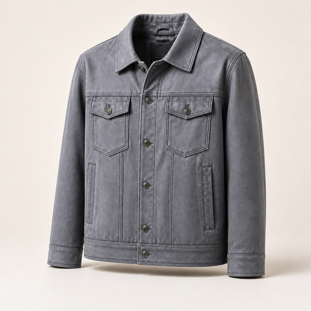 Model wearing Baxter Men's Suede Workwear Jacket