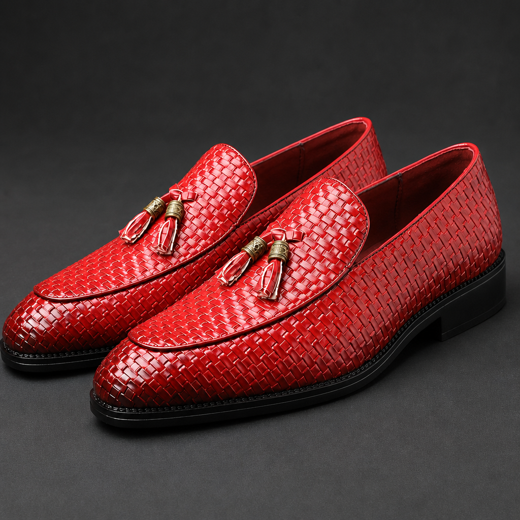 Caden Men's Leather Slip-Ons in Deep Red