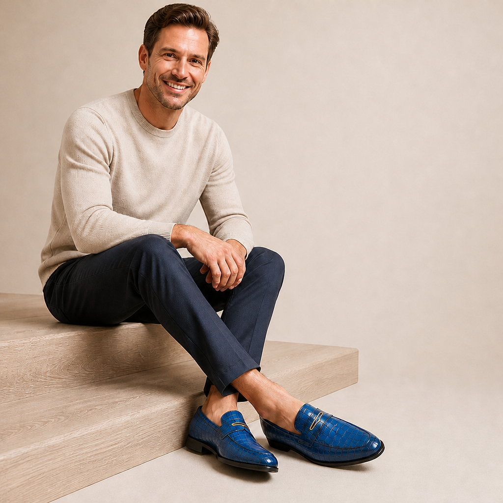 Dorian Modern Leather Loafers — Blue