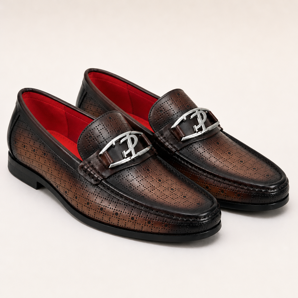 Calder Men's Perforated Loafers in Dark Brown
