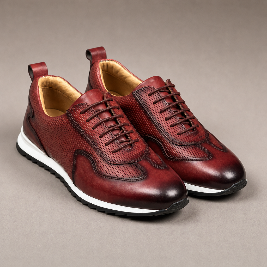 Larkin Men's Business Leather Shoes in Wine Red