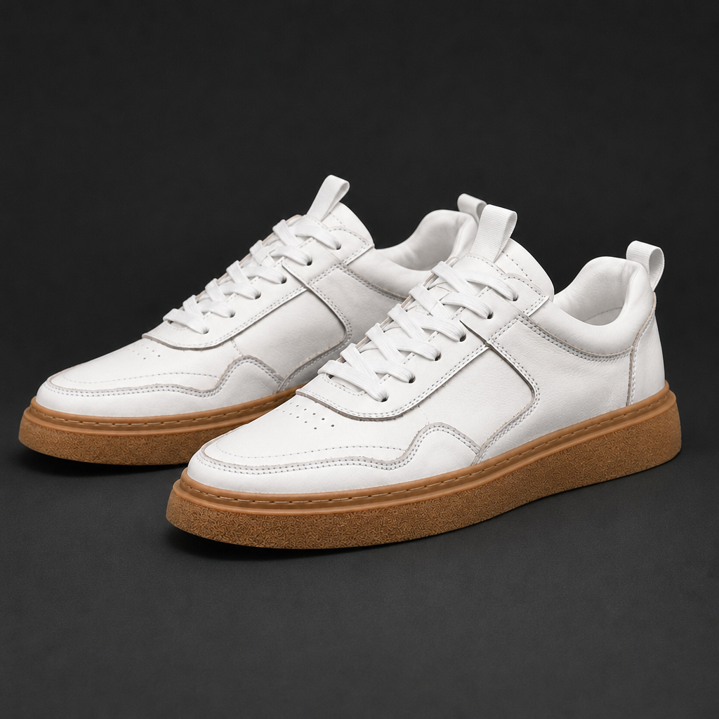 Men's white leather casual sneakers