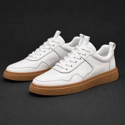 Men's white leather casual sneakers