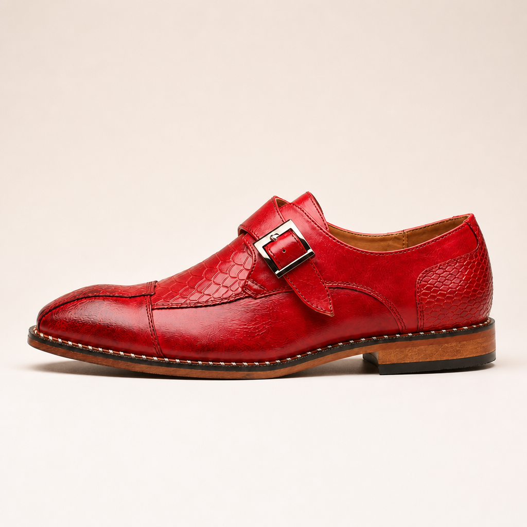 Brown leather dress shoes with pointed toe for men
