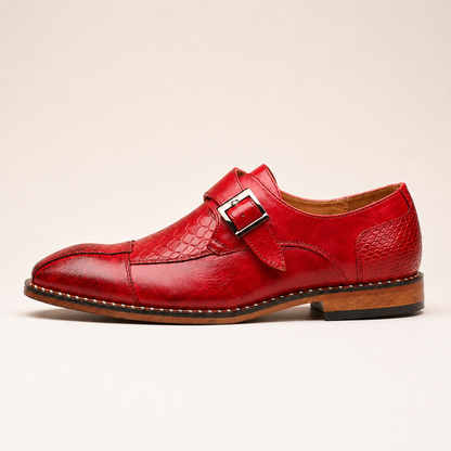 Brown leather dress shoes with pointed toe for men