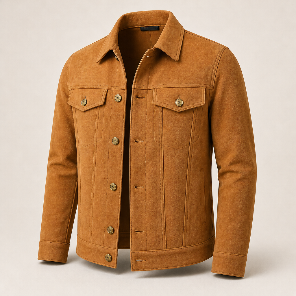 Brown suede-like men's jacket with collar