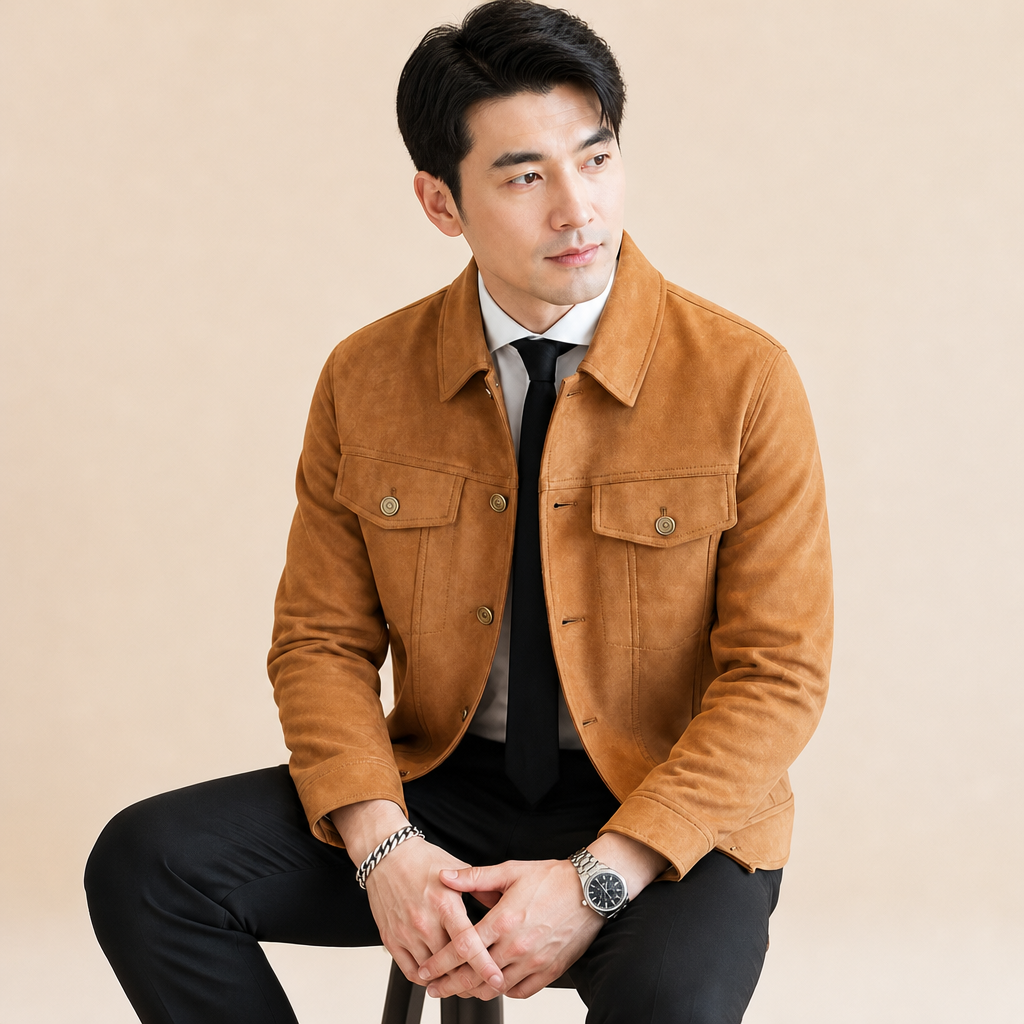 Men's jacket showing suede-like texture