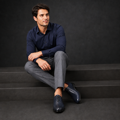 Navy Blue leather shoes with adhesive sole