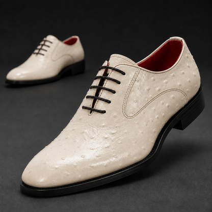 Brown ostrich pattern leather shoes, slip-resistant