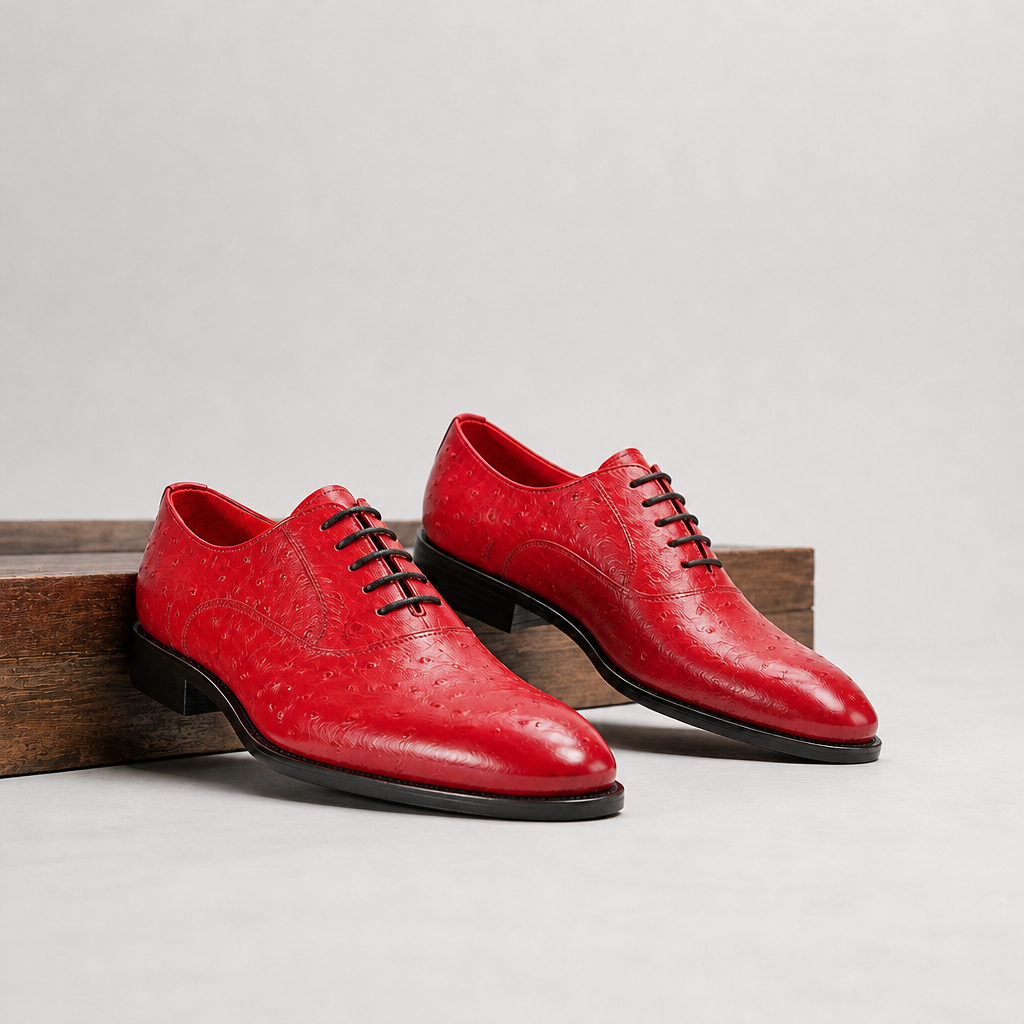 Black handsome leather shoes with low heel