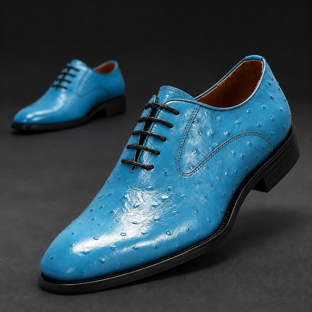 Sky Blue ostrich leather shoes with round toe
