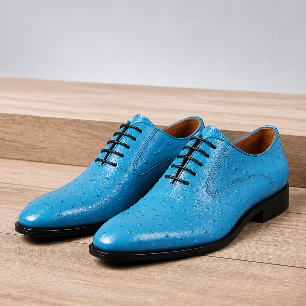 Black business style leather shoes with lace-up front